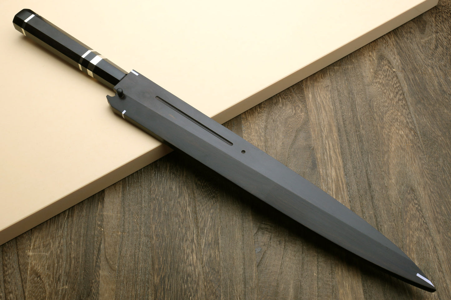 Yoshihiro Mizu Honyaki White Steel #1 Two Sided Mirror-Finished Mt. Fuji Namiukashi Yanagi Premium Triple Nickel Silver Ring Ebony Handle - IKEDA Limited Edition