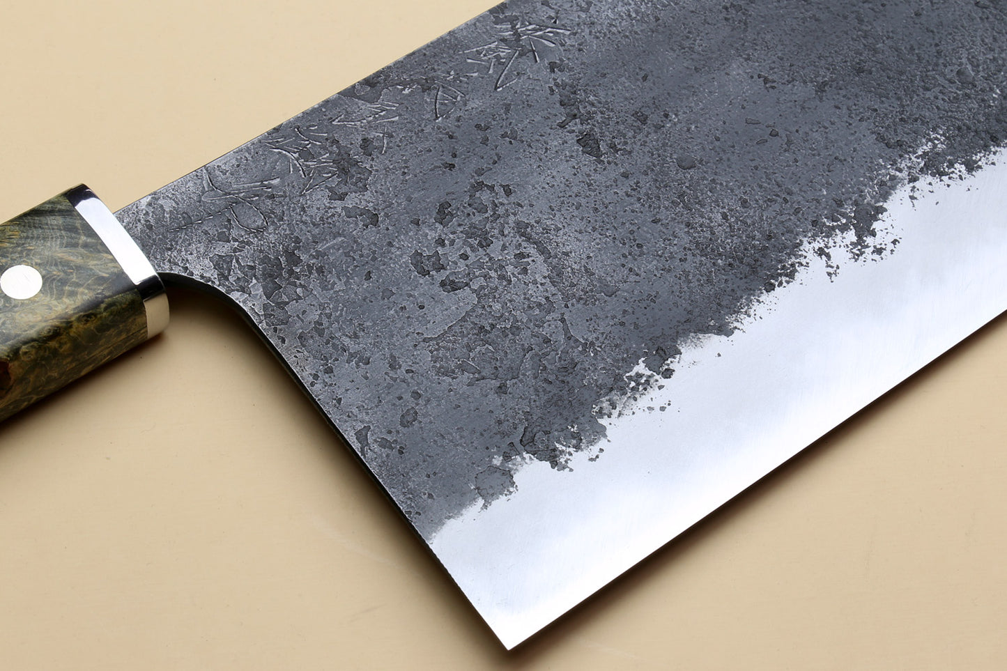 Yoshihiro Nashiji High Carbon White Steel #2 Chinese-Style Cleaver Vegetable Knife with Stabilized Maple Burl Handle (Mazaki Special Edition: TYPE D)