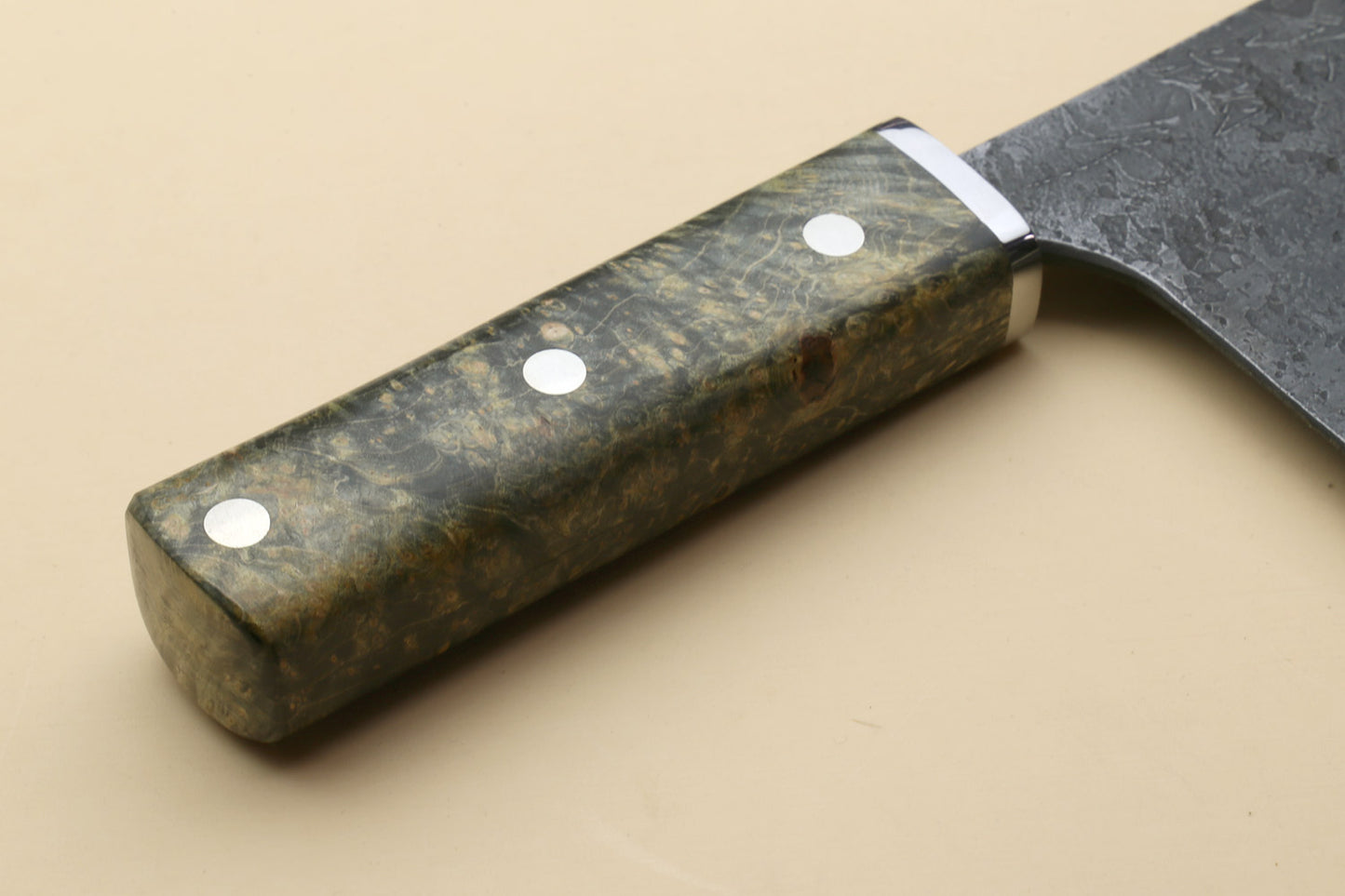 Yoshihiro Nashiji High Carbon White Steel #2 Chinese-Style Cleaver Vegetable Knife with Stabilized Maple Burl Handle (Mazaki Special Edition: TYPE D)