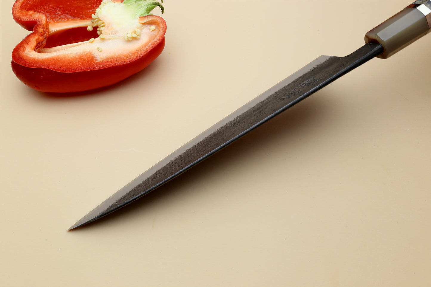 Hayate Hinoura Kurouchi Black-Forged Blue Steel Stainless Clad Gyuto Chefs Knife