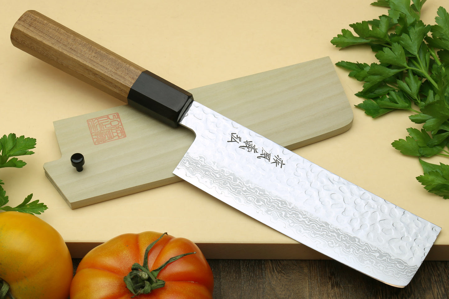 Yoshihiro VG-10 46 Layers Hammered Damascus Nakiri Japanese Vegetable Knife (6.5" (165mm)) (Ambrosia Handle)