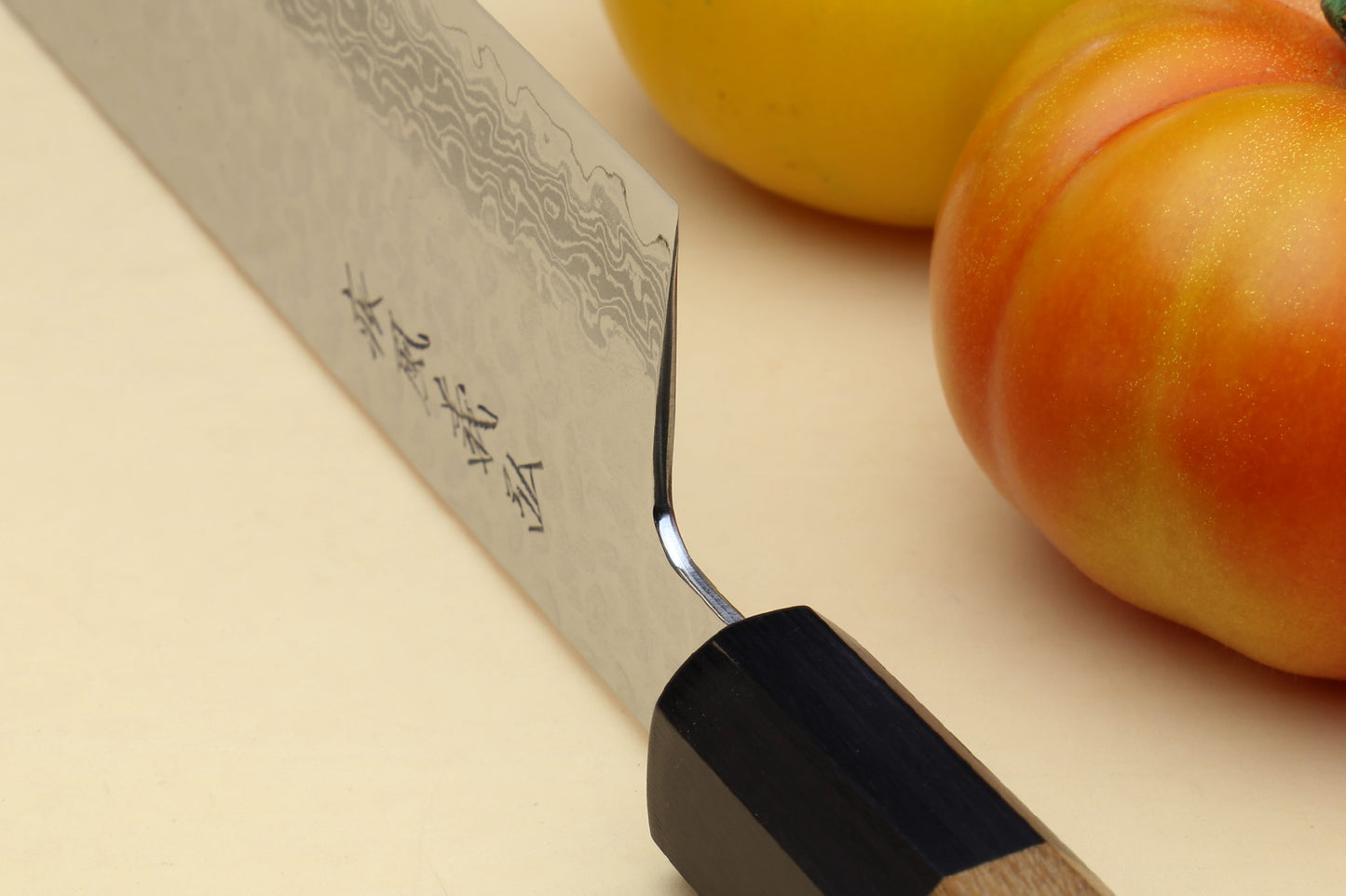 Yoshihiro VG-10 46 Layers Hammered Damascus Nakiri Japanese Vegetable Knife (6.5" (165mm)) (Ambrosia Handle)