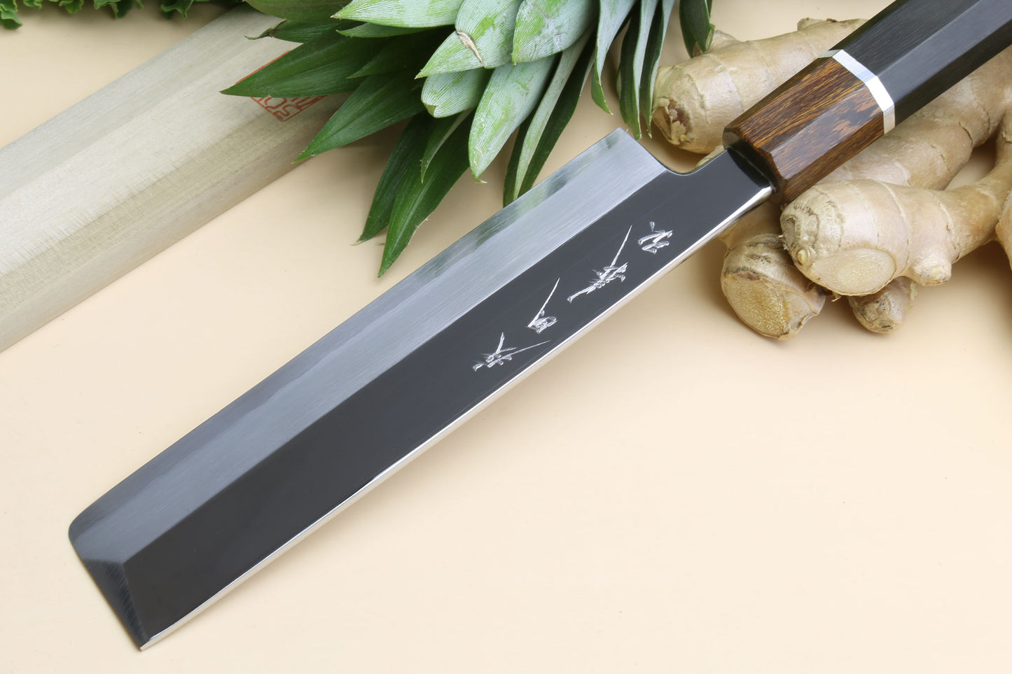 Yoshihiro Ginsan Mirror Polished Stain Resistant Edo Usuba Traditional Japanese Vegetable Chopping Chef Knife Ebony Handle with Silver Ring