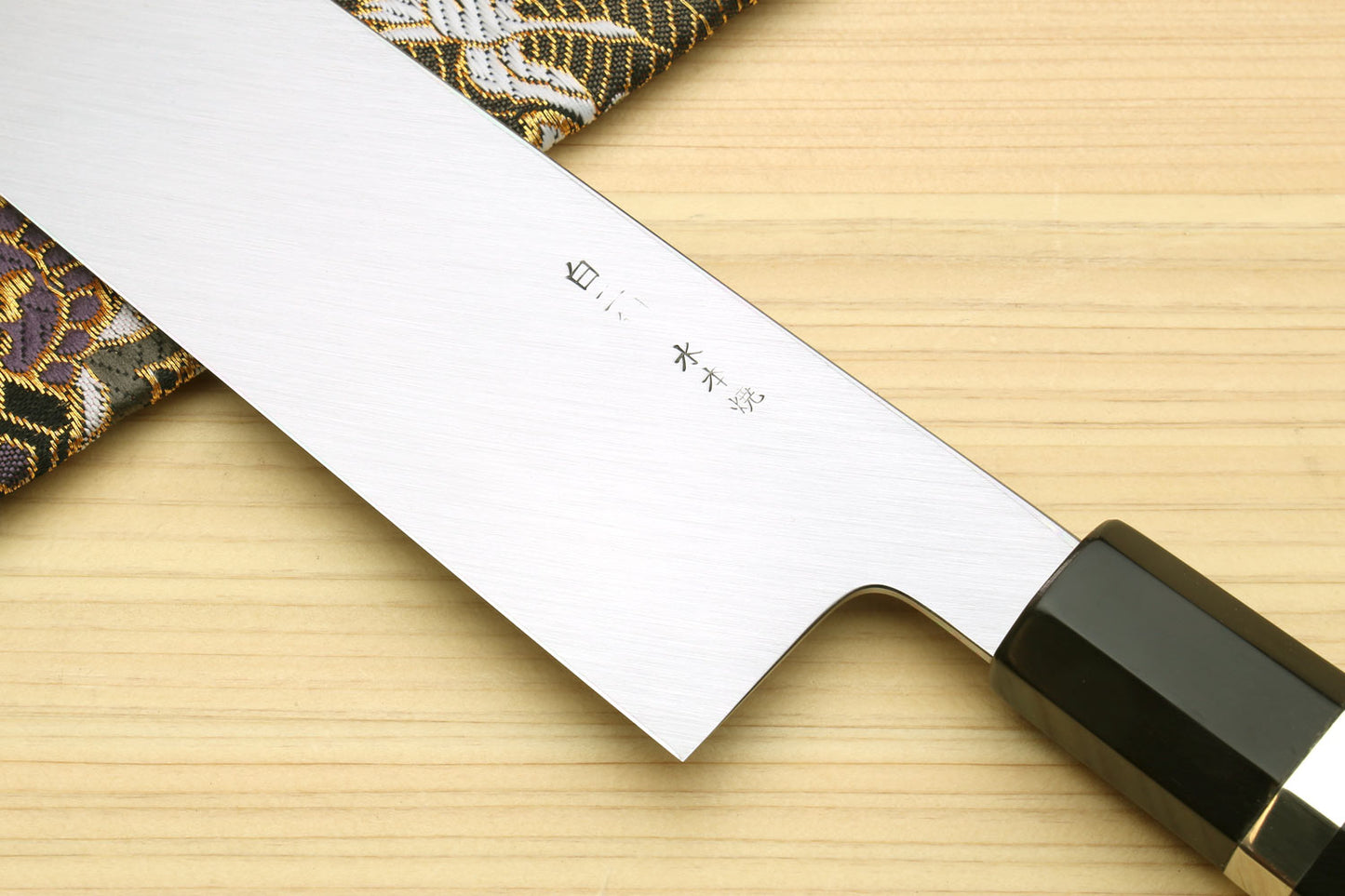 Yoshihiro Mizu Honyaki High Carbon White Steel #2 Mirror-Polished Namiukashi Edo Usuba Japanese Traditional Vegetable Knife Triple Silver Ring Ebony Handle