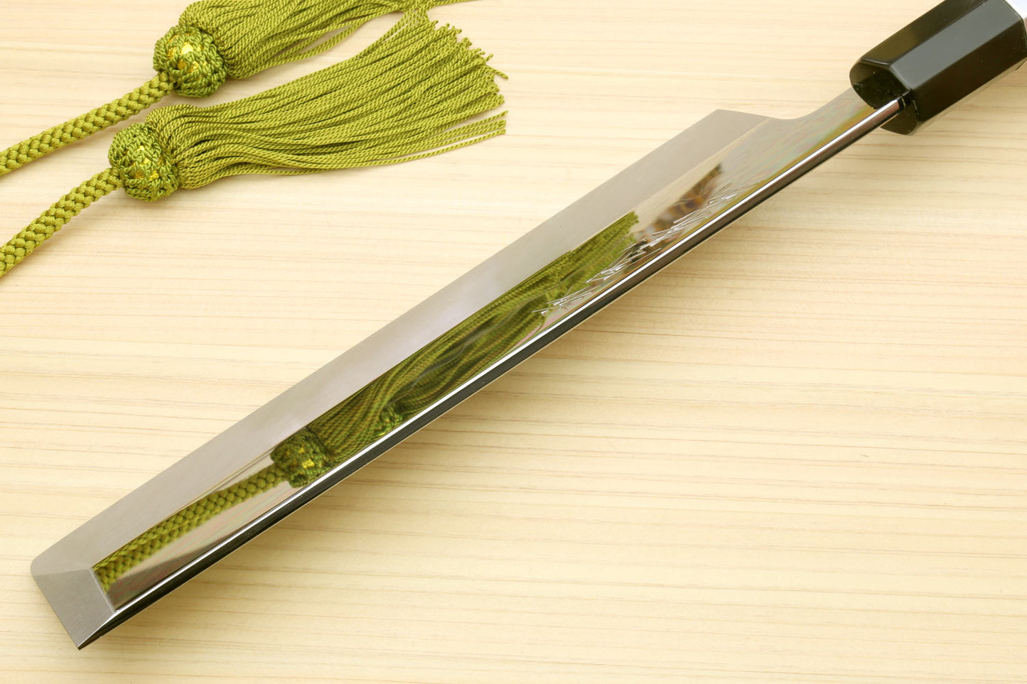 Yoshihiro Mizu Honyaki High Carbon White Steel #2 Mirror-Polished Namiukashi Edo Usuba Japanese Traditional Vegetable Knife Triple Silver Ring Ebony Handle