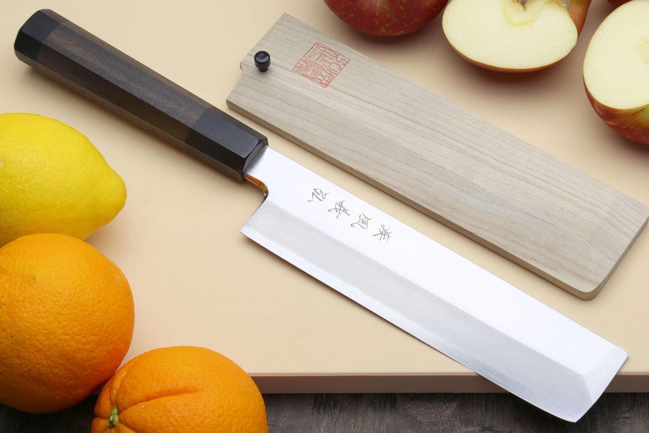 Japanese usuba vegetable knife with a single-beveled edge