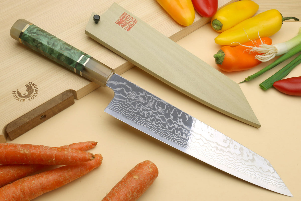 Japanese kiritsuke knife with its distinctive angled tip