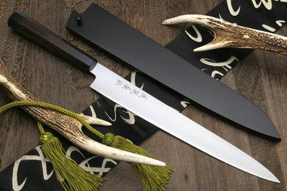 Yoshihiro Hongasumi Ginsan High Carbon Stain Resistant Sujihiki Slicer Chef Knife Ebony Handle