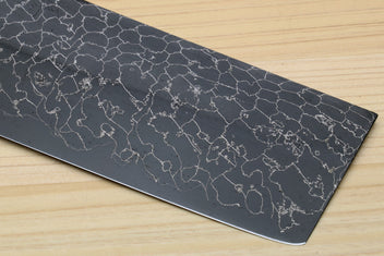 Nakiri vegetable knife blade with dark crackle Damascus pattern and flat edge