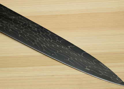 Yoshihiro Mazaki Hon-Sanmai Snake Skin Pattern Damascus Kurouchi Black-Forged Blue Steel Sujihiki Slicer Knife, Mazaki Limited Edition (Blade Length: 300mm)