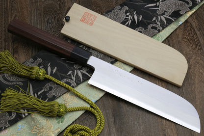 Yoshihiro Mizu Yaki Hongasumi Ginsan (Hakugin) High Carbon Stain Resistant Kama Usuba Traditional Japanese Vegetable Chopping Chef Knife Shitan Handle