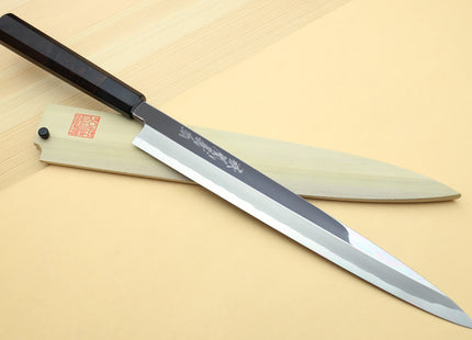 Yoshihiro Aonamiuchi Mirror-Polished Blue Steel #1 Yanagi Sushi Sashimi Japanese Knife Ebony Handle
