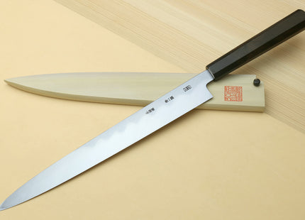 Yoshihiro Aonamiuchi Mirror-Polished Blue Steel #1 Yanagi Sushi Sashimi Japanese Knife Ebony Handle