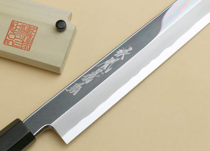 Yoshihiro Aonamiuchi Mirror-Polished Blue Steel #1 Yanagi Sushi Sashimi Japanese Knife Ebony Handle