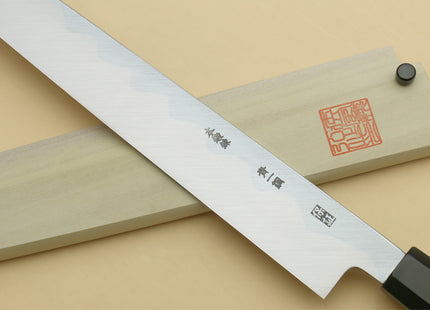 Yoshihiro Aonamiuchi Mirror-Polished Blue Steel #1 Yanagi Sushi Sashimi Japanese Knife Ebony Handle
