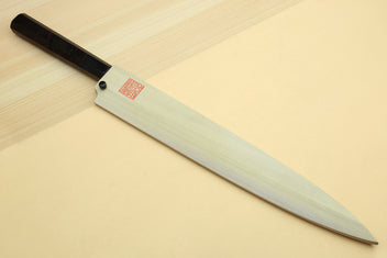 Japanese sushi sashimi knife with mirror-polished blade and ebony handle