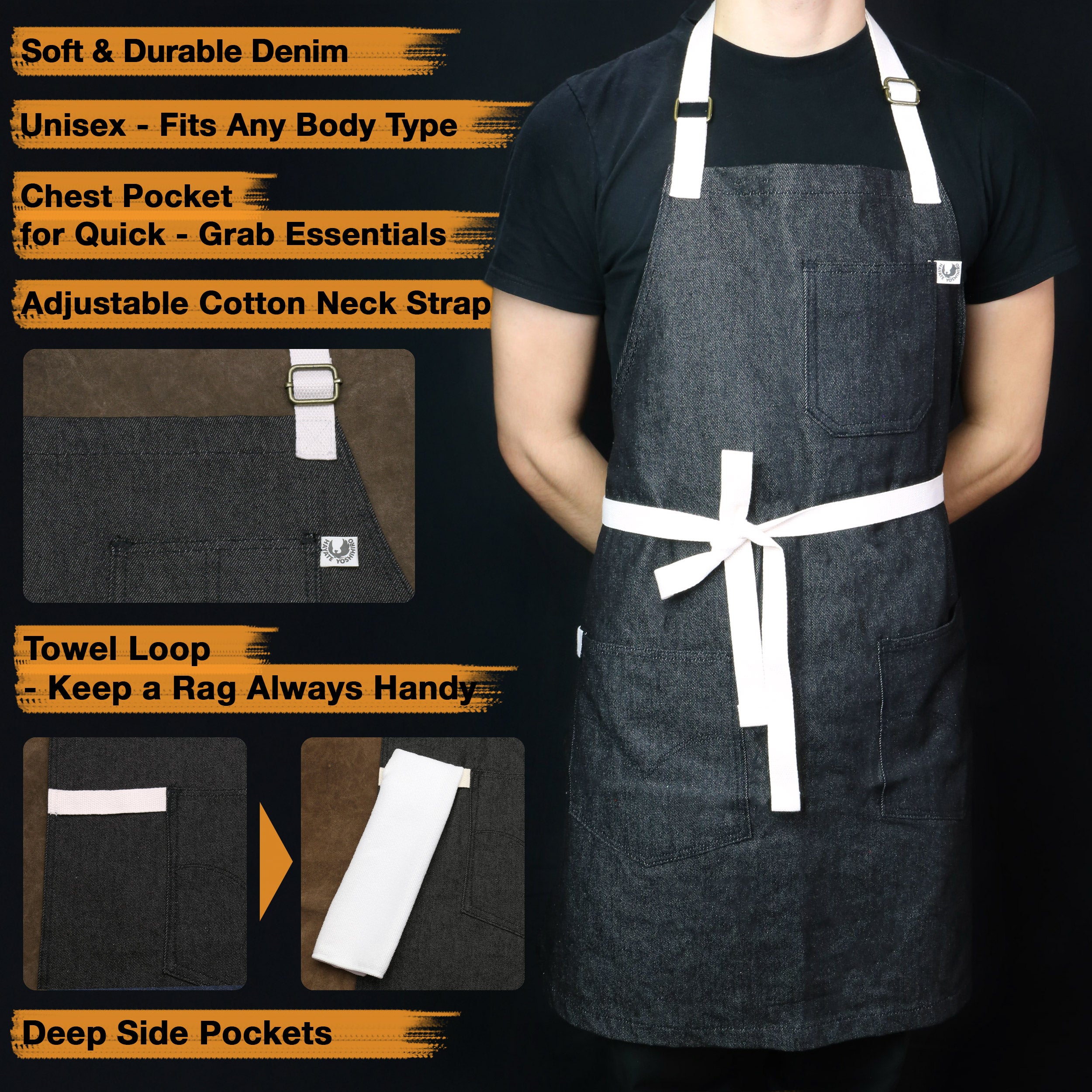 Yoshihiro Black Denim Professional Kitchen Apron