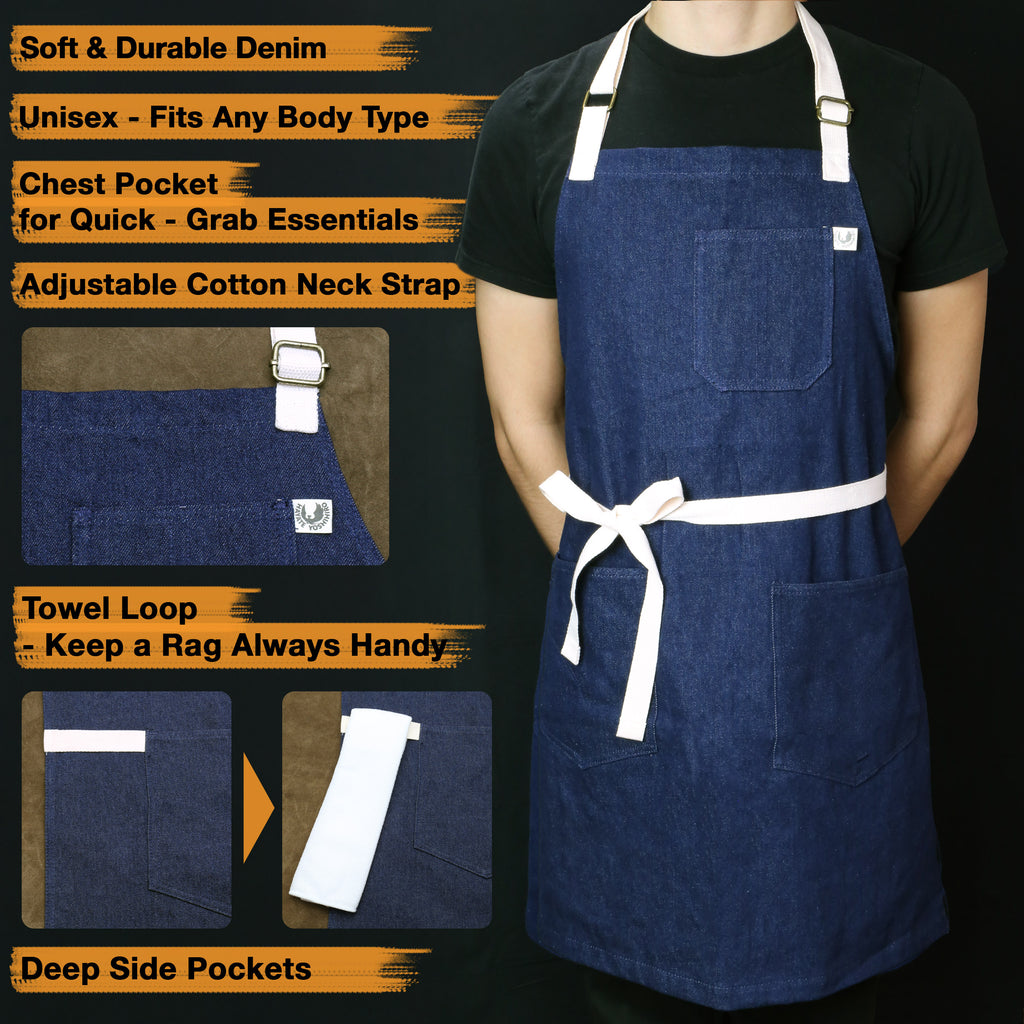 Yoshihiro Dark Navy Denim Professional Kitchen Apron