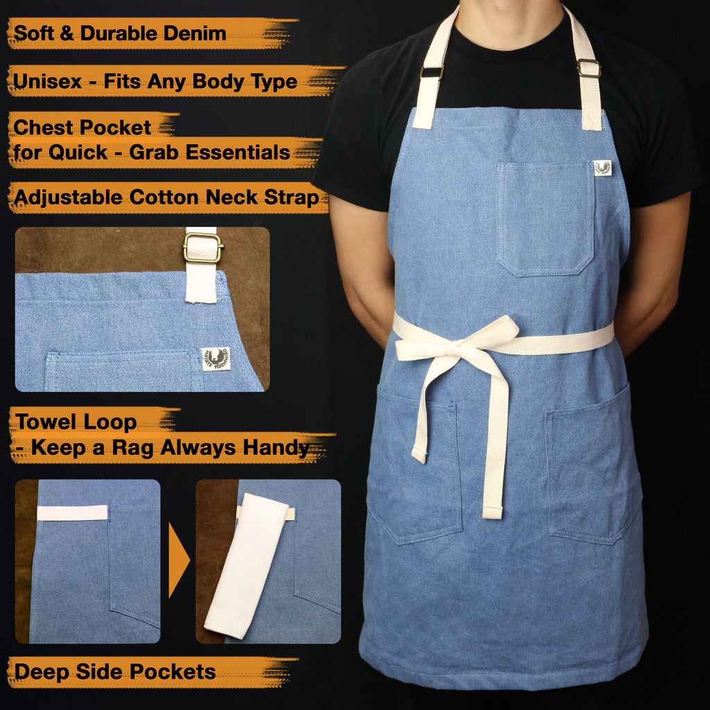 Yoshihiro Light Blue Denim Professional Kitchen Apron