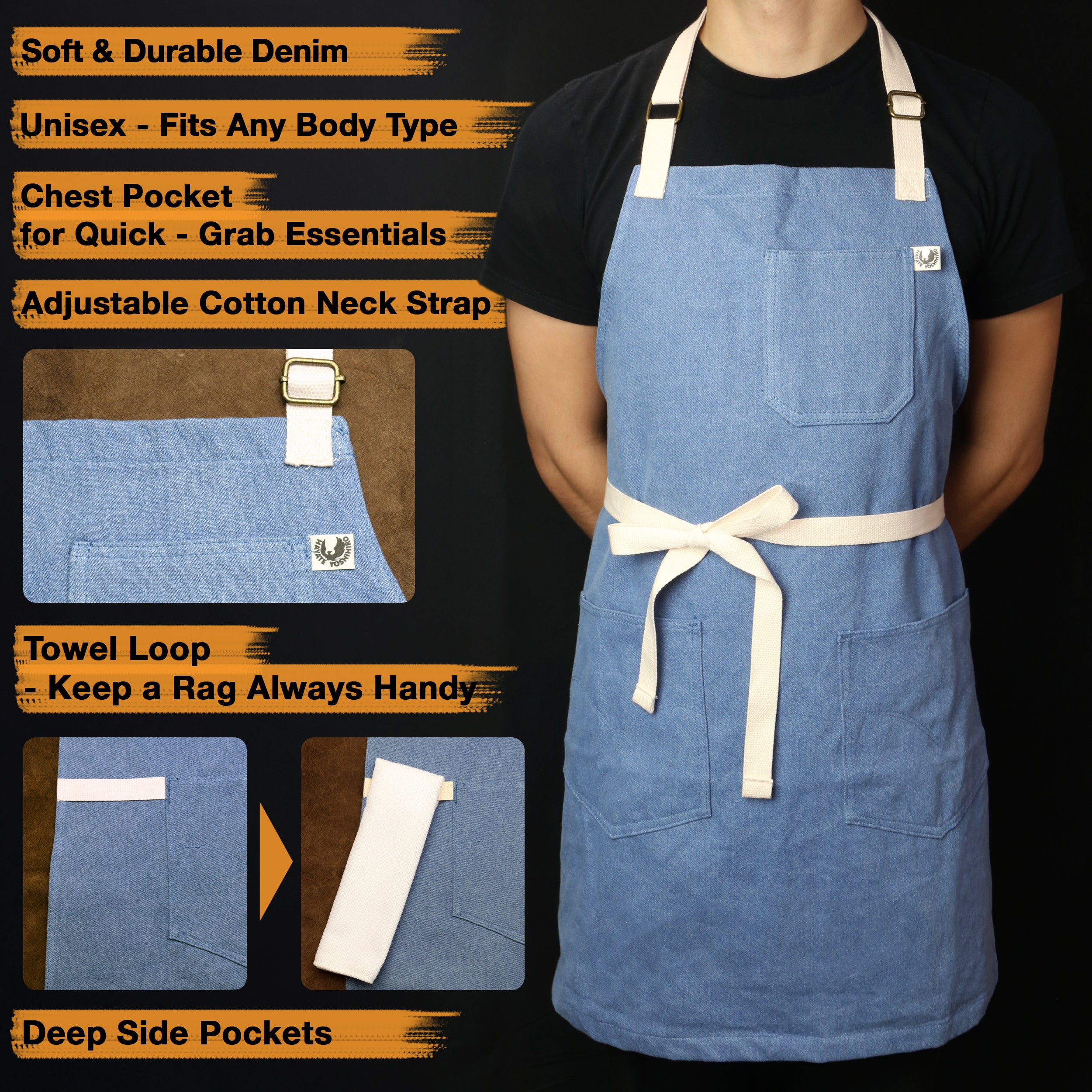 Yoshihiro Light Blue Denim Professional Kitchen Apron