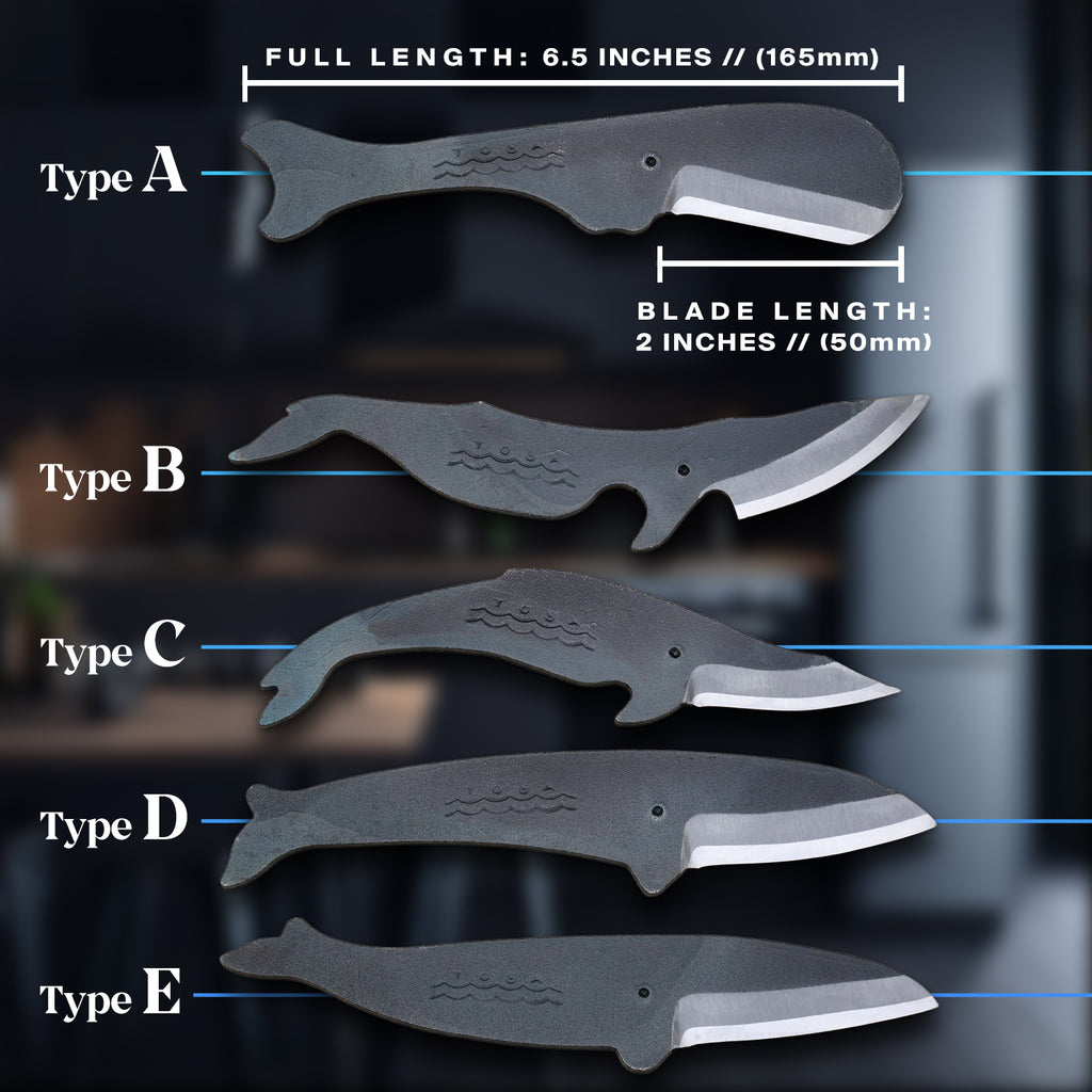 Yoshihiro Shiroko High Carbon Steel Kurouchi Kujira Whale Japanese Utility Knife 5PC SET(Whale A, B, C, D, & E Type)