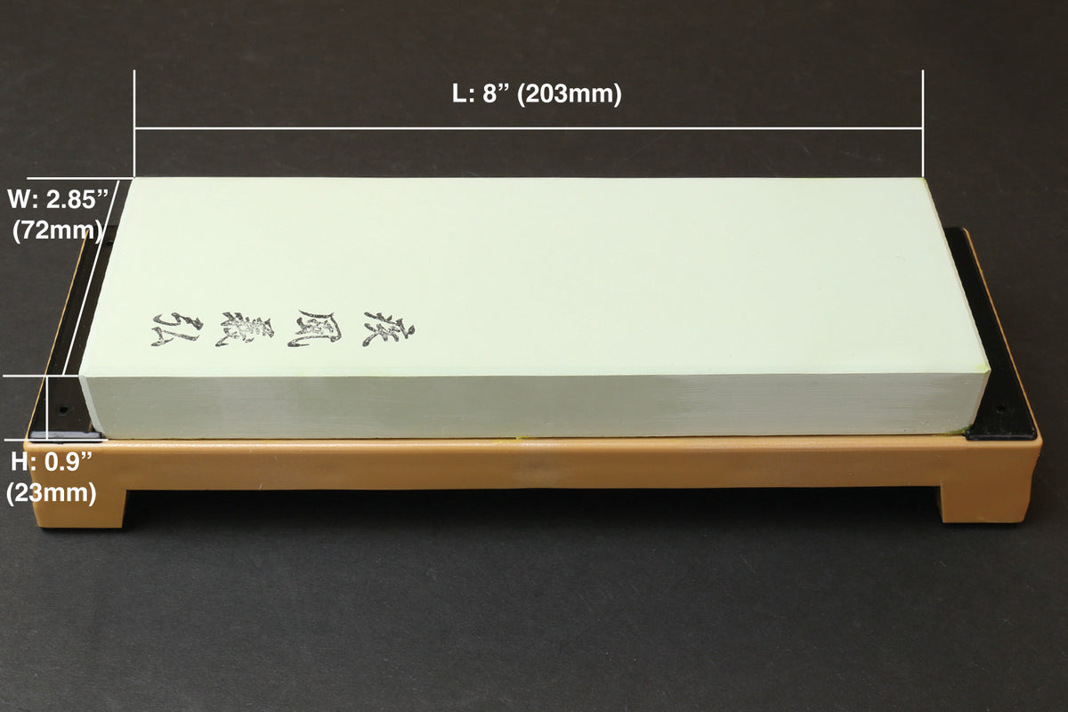 10,000-grit whetstone dimensions: 8 in (203 mm) L, 2.85 in (72 mm) W