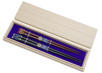 Japanese Premium Chopsticks Fukiurushi Lacquered Retro Graphic With Paulownia Wooden Box