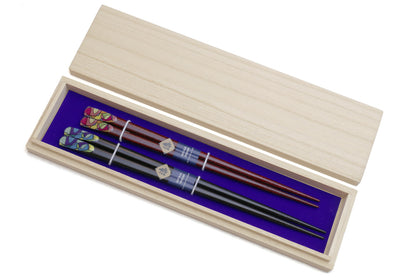 Japanese Premium Chopsticks Fukiurushi Lacquered Retro Graphic With Paulownia Wooden Box