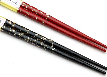 Japanese Premium Chopsticks Black & Red 2pc Set With Traditional Abalone Shell Pattern in Fine Japanese Paulownia Wood Case VER.1