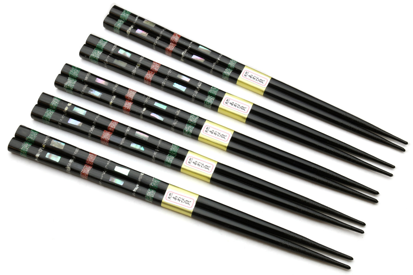 Japanese Premium Chopsticks Black 5pc Set With Traditonal Abalone Shell Pattern in Fine Japanese Paulownia Wood Case VER.1