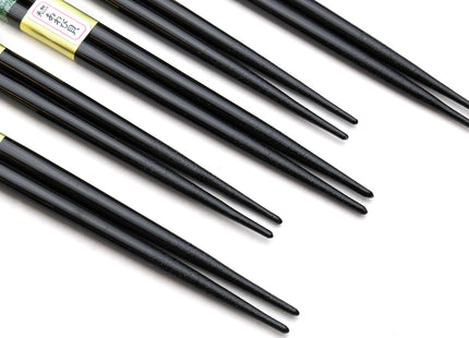 Japanese Premium Chopsticks Black 5pc Set With Traditonal Abalone Shell Pattern in Fine Japanese Paulownia Wood Case VER.1