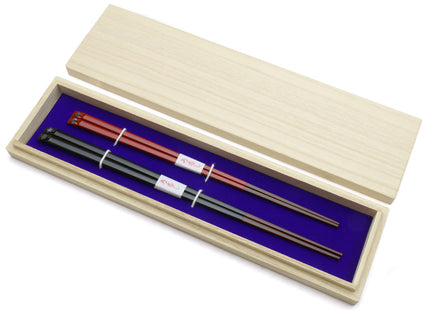 Japanese Premium Fukiurushi Chopsticks Black & Red 2pc Set with fine Japanese paulownia wood case