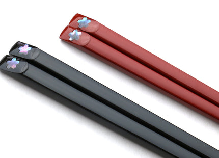 Japanese Premium Fukiurushi Chopsticks Black & Red 2pc Set with fine Japanese paulownia wood case