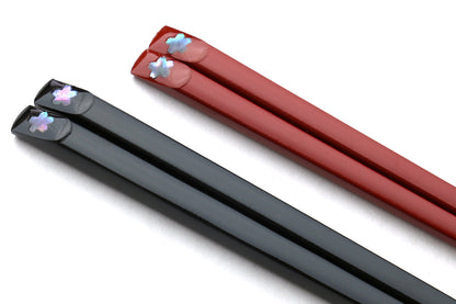 Japanese Premium Fukiurushi Chopsticks Black & Red 2pc Set with fine Japanese paulownia wood case