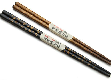 Yoshihiro Premium Brown & Black Sakura Chopsticks Set Comes With Fine Paulownia Wood Case VER.3