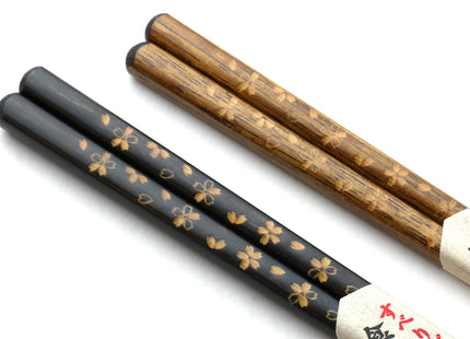Yoshihiro Premium Brown & Black Sakura Chopsticks Set Comes With Fine Paulownia Wood Case VER.3