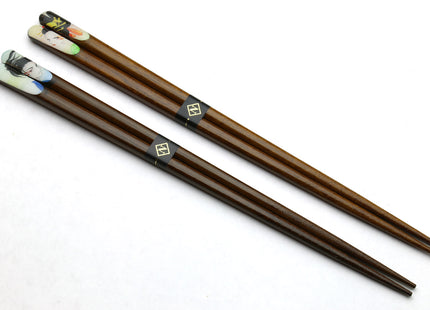 Premium Japanese Ebony Wood Chopsticks - Anime Design Lacquered Twin Pair in Paulownia Box