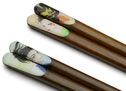 Premium Japanese Ebony Wood Chopsticks - Anime Design Lacquered Twin Pair in Paulownia Box