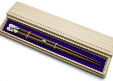 Premium Japanese Ebony Wood Chopsticks - Great Wave Design Lacquered Pair in Paulownia Box