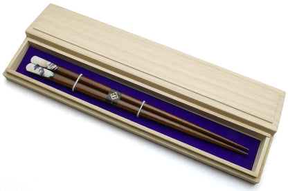 Premium Japanese Ebony Wood Chopsticks - Great Wave Design Lacquered Pair in Paulownia Box