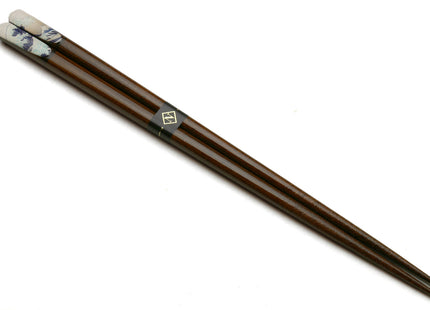 Premium Japanese Ebony Wood Chopsticks - Great Wave Design Lacquered Pair in Paulownia Box