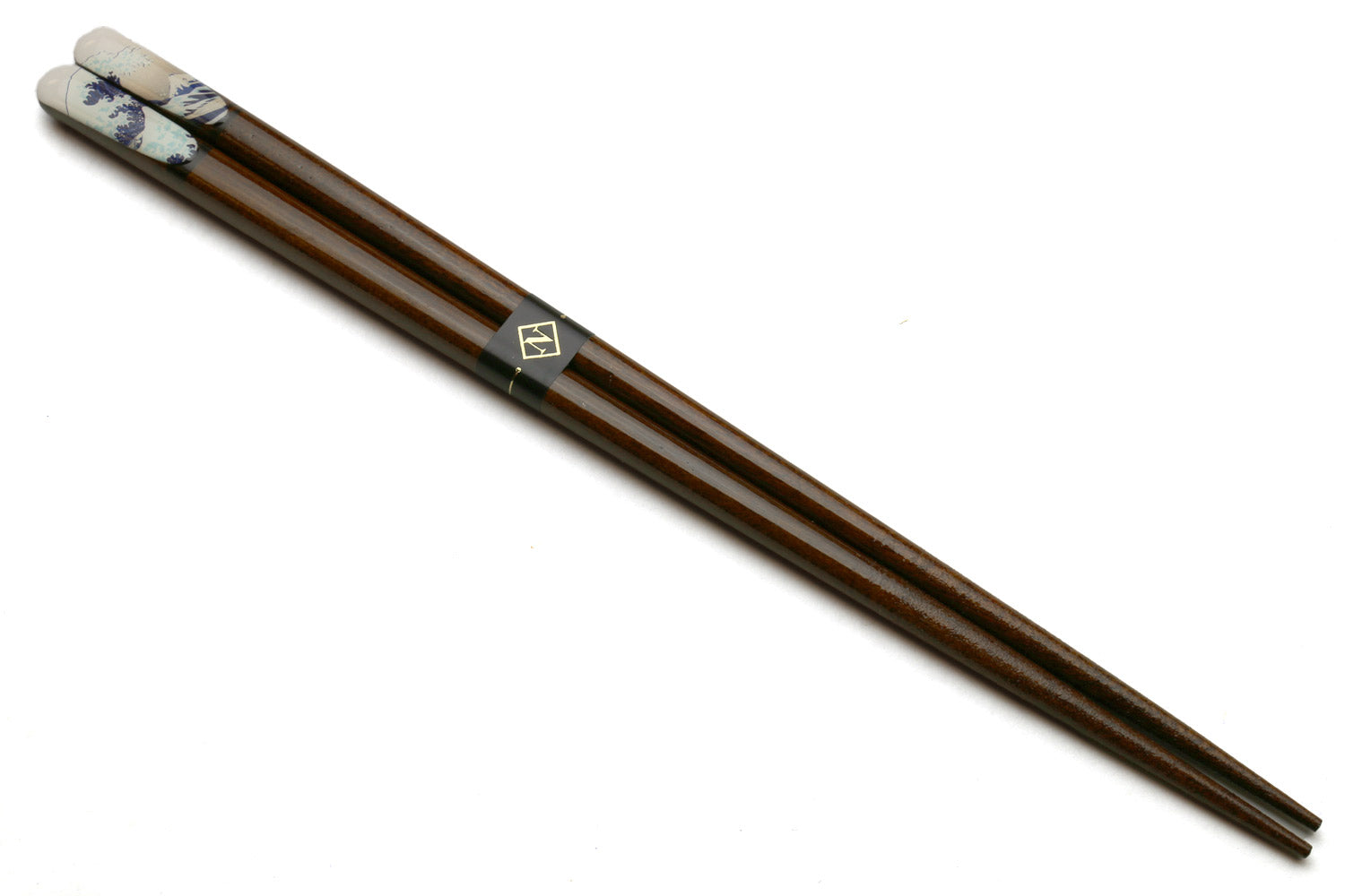 Premium Japanese Ebony Wood Chopsticks - Great Wave Design Lacquered Pair in Paulownia Box