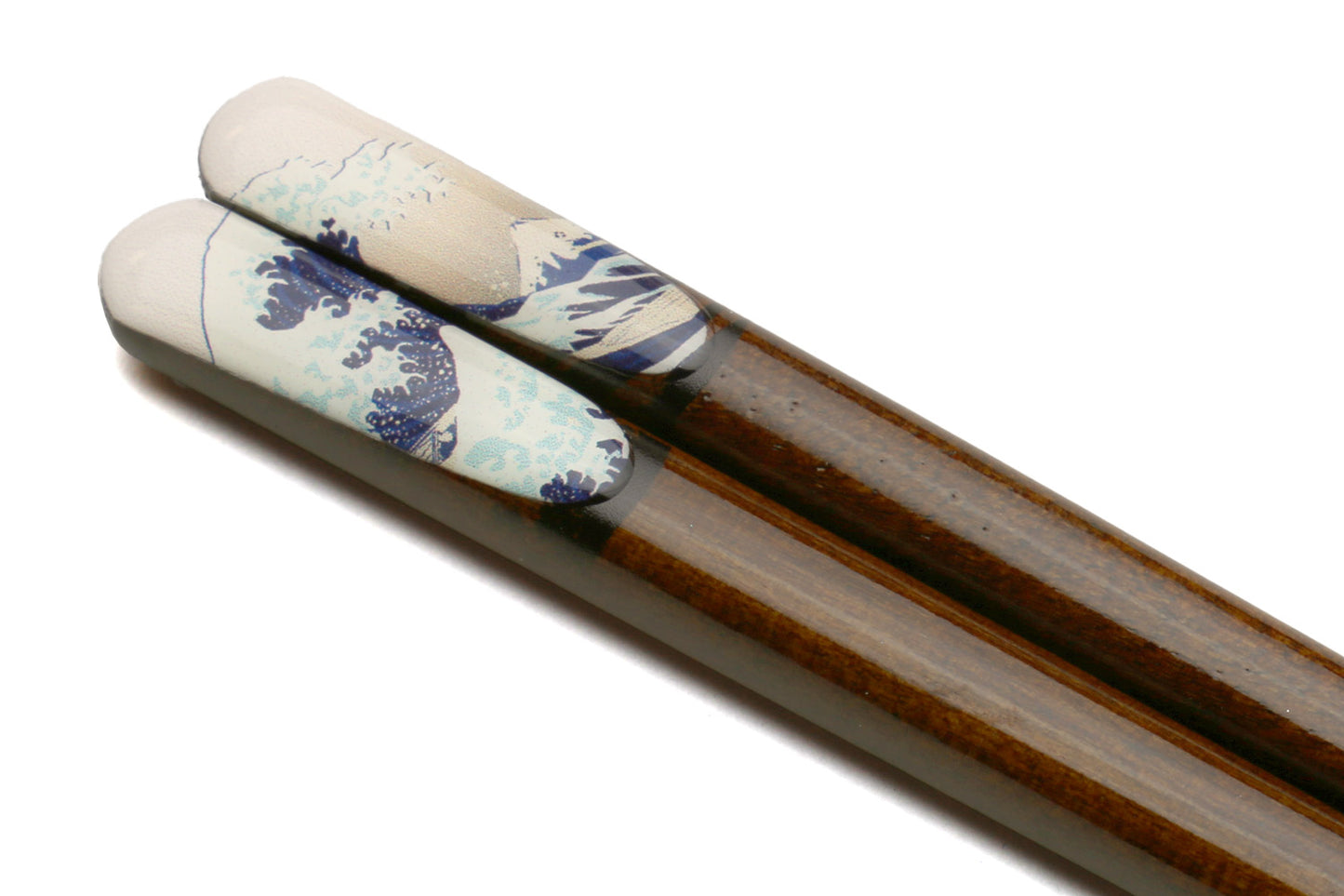 Premium Japanese Ebony Wood Chopsticks - Great Wave Design Lacquered Pair in Paulownia Box