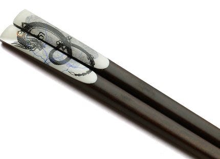 Premium Japanese Ebony Wood Chopsticks - Black Dragon Lacquered in Paulownia Box