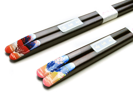 Japanese Premium Chopsticks Fukiurushi lacquered Mt. Fuji Four Seasons with Paulownia wooden box