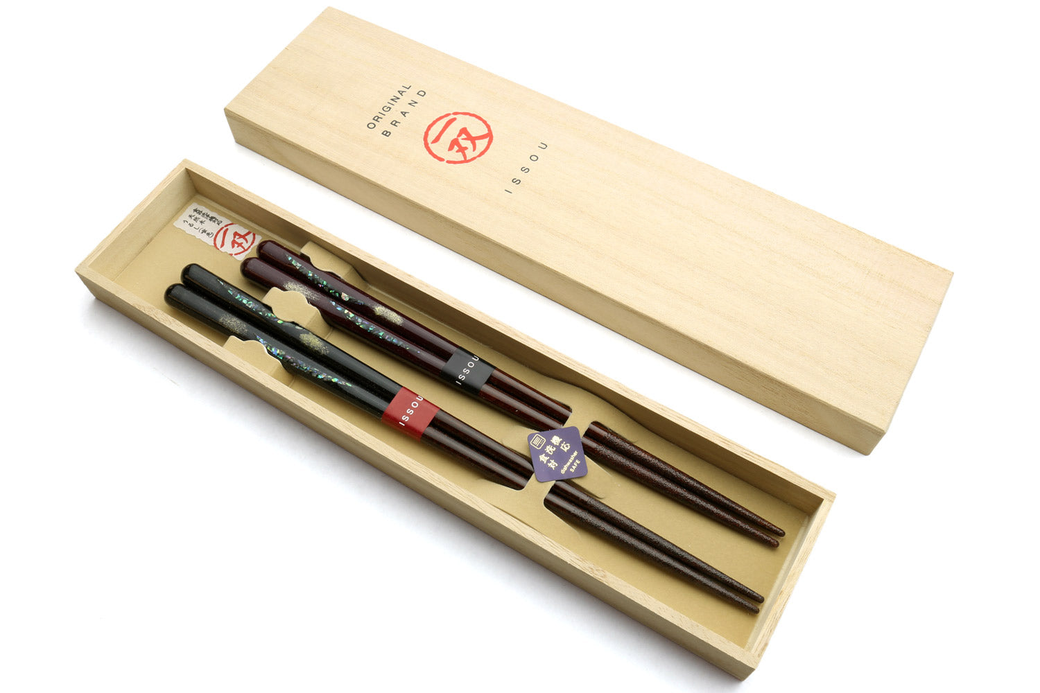 Premium Japanese Ebony Wood Chopsticks - Issou Lacquered Twin Pair in Paulownia Box