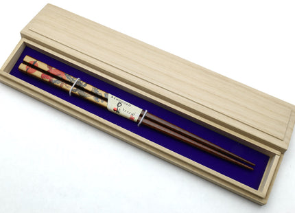 Premium Japanese Ebony Wood Chopsticks - Koi Fish Design 2 Lacquered Pair in Paulownia Box