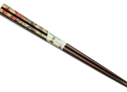 Premium Japanese Ebony Wood Chopsticks - Koi Fish Design 2 Lacquered Pair in Paulownia Box