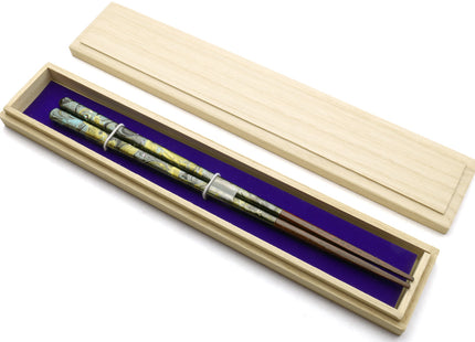 Premium Japanese Ebony Wood Chopsticks - Marble Design Lacquered Pair in Paulownia Box