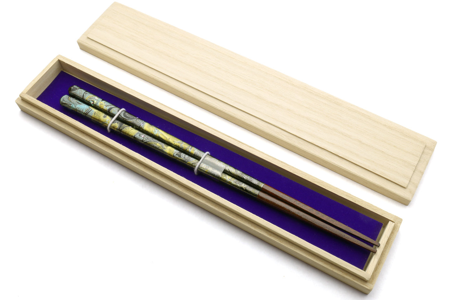 Premium Japanese Ebony Wood Chopsticks - Marble Design Lacquered Pair in Paulownia Box